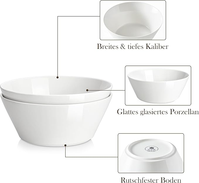 MALACASA Serving Bowls, 105 OZ Large Salad Bowls Set of 2, Porcelain White Bowls for Kitchen, Deep Bowls for Salad, Soup, Pho and Fruit, Ceramic Serving Bowls for Party, Microwave Safe, Series Regular