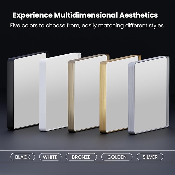 Black Bathroom Mirror 55X30 Inch, Black Metal Framed Mirror for Wall, Rounded Rectangle Matte Bathroom Vanity Mirror with Tempered Glass, Anti-Rust, Horizontal/Vertical