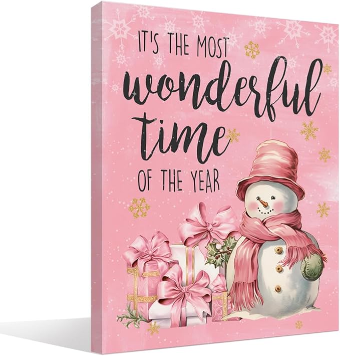 It's The Most Wonderful Time of The Year Christmas Snowman Wall Art,Retro Farmhouse Christmas Decor,Rustic Christmas Winter Pictures Canvas Wall Art Prints for Living Room Bedroom Kitchen 11x14 Inch