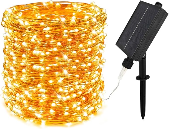 Solar String Lights Outdoor,100FT 300 LEDs Solar Fairy Lights,Waterproof Solar Light for Outside 8 Modes Button Controlled for Patio Gardens Backyard Tree Wedding Christmas,Warm White