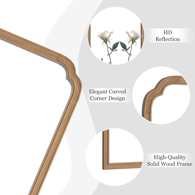 HOMECOOKIN Wood Bathroom Mirrors for Wall Mounted, 24" x 36" Rustic Wood Frame Wall Mirrors Decorative for Living Room or Bedroom Vanity Mirror (Honey-Colored) B