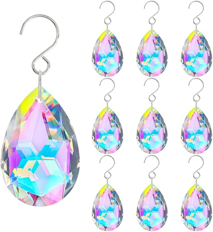 10pcs 38mm Suncatcher Crystal Teardrops Chandelier Parts,Chandelier Crystal Prisms Pendants with Hook,Hanging Crystals for Lamp Window Christmas Tree Decoration(AB Colors)