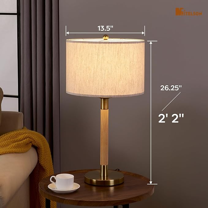 LED Bedside Lamp for Bedroom, Modern Desk Lamp with Dimmable Switch and Bulb, Wood Table Lamp for Nightstand, Desk Reading Lamp for Kids Room Living Room Office, Natural Wood Finish