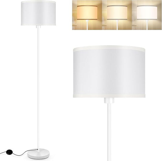Floor Lamp White, Standing Lamp, 58" Tall Floor Lamp with Lampshade, Foot Pedal Switch, Modern Small Floor Lamps for Living Room/Bedroom/Classroom/Kids Room, White Lamp for Girls' Gift(Without Bulb)