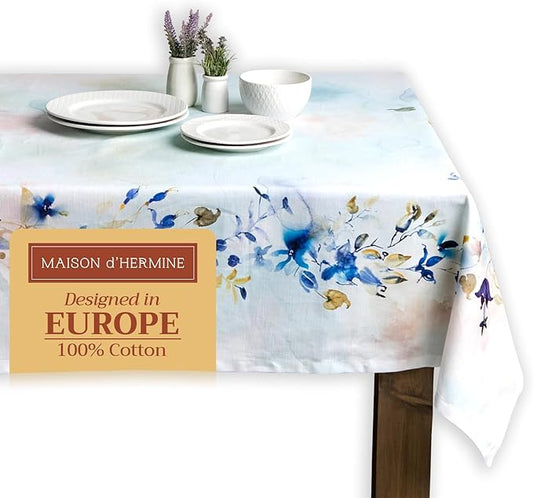 Maison d' Hermine Table Cloth Rectangle Table 100% Cotton 54 x 72 Inches Tablecloth Reusable Decorative for Dining Room, Farmhouse, Home, Party, Festive & Wedding Spring Summer - Lazy Summer Days