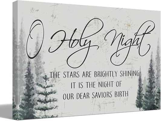 BIWSHA Christmas Wall Decor, Vintage Christmas Canvas Wall Art, Christian O Holy Night Winter Wall Decor, Inspirational Bible Verse Christmas Decoration Gifts for Office Living Room Bedroom Kitchen 11x14 Inch