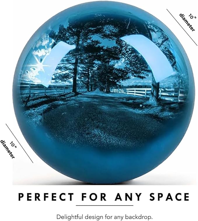 10 Inch Stainless Steel Gazing Globe,v2croft Hollow Ball Mirrored Surface Polished Shiny Sphere,Garden Stainless Steel Gazing Ball for Outdoor Lawn Pond Yard Ornament(Light Blue)