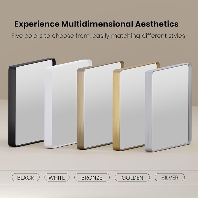 White Bathroom Mirror 72x36 Inch, White Metal Framed Bathroom Mirror for Wall, Rounded Rectangle Matte Bathroom Vanity Mirror, Tempered Glass, Anti-Rust, Horizontal/Vertical