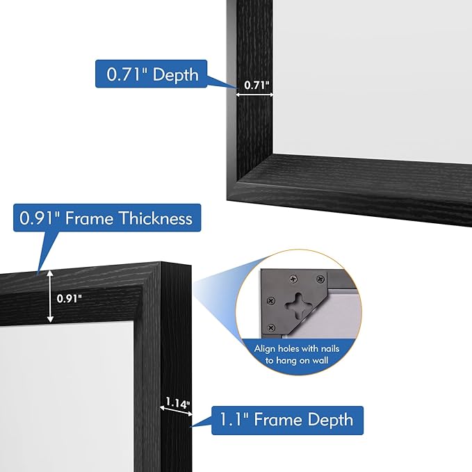 Bathroom Vanity Mirror 24x32 Inch, Matte Black Rectangle Bathroom Mirror, Anti-Rust, 4MM Tempered Glass, Wall-Mounted Mirror, Hangs Horizontally or Vertically for Bathroom & Bedroom