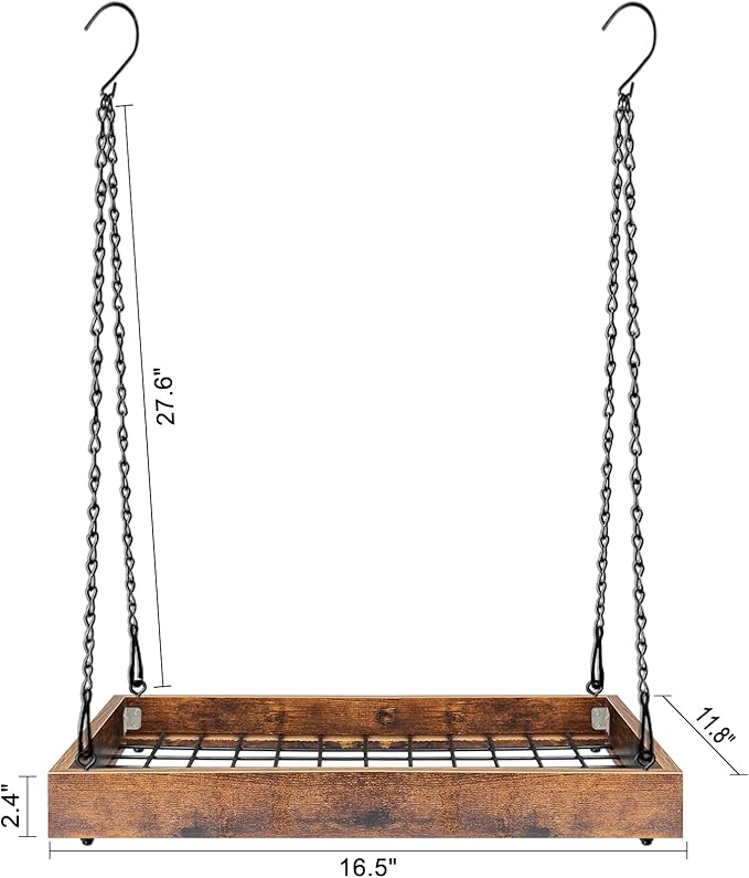 Plant Hanger Indoor Outdoor, 16" Large Hanging Planters for Indoor Plants Hanging Plant Holder Wood Metal Hanging Plant Shelf Large Hanging Baskets for Plants Outdoor Window Ceiling