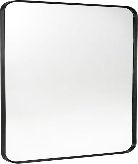 Black Metal Framed Bathroom Mirror for Wall, Brushed Matte Black Rounded Corner Rectangular Bathroom Vanity Mirror, Anti-Rust, Tempered Glass (30" x 36", Black)