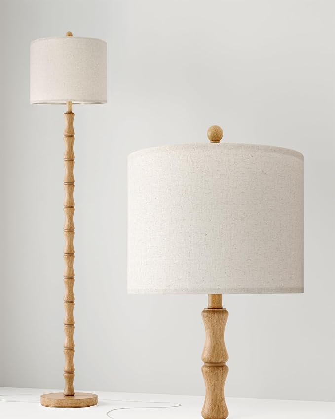 BOBOMOMO 62" Rustic Farmhouse Floor Lamp with Remote & Dimmable 9W Bulb, 3 Color Temperatures Resin Standing Lamp, Retro Corner Tall Lamp for Living Room, Bedroom, Nursery, Office, Reading Nock