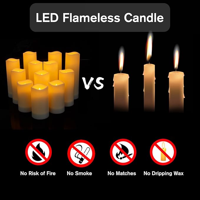 Metaku Flameless Flickering LED Candles - 24 Pack Ivory with Remote & Timer for Decoration