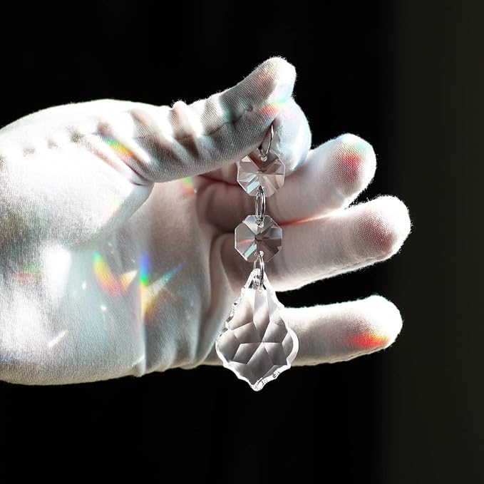 Maple Leaf 20pcs Crystal Chandelier Prisms Replacement Pendant Parts, 38mm Hanging Crystals Beads for Chandelier Wedding Decoration Clear