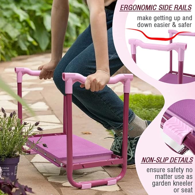 Colwelt Garden Kneeler Upgraded, Garden Kneeler Stool with Rugged & Sturdy Steel Frame, Garden Seat and Kneeler Bench with Tool Pouch, EVA Foam Pad Protects Your Knees(Purple)