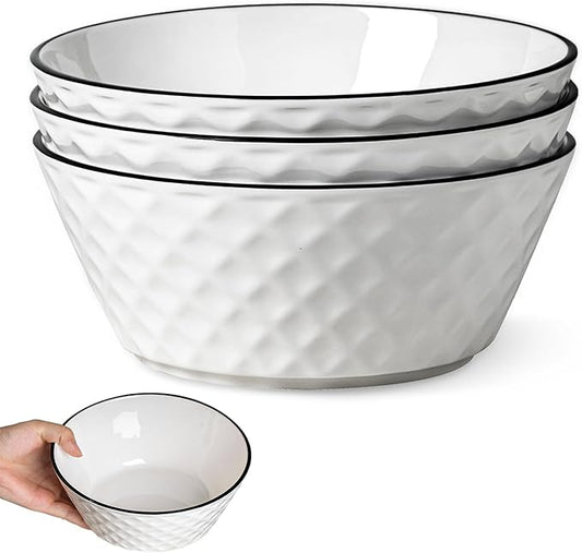 Yeacccng Deep Soup Bowls Set of 3, 46oz Large Cereal Bowls, Large Soup Bowl for Kitchen, 8 inch Diamond Pattern Decorative Bowls, Dishwasher & Microwave Safe, Scratch-Resistant, Lead-Free, Easy Clean