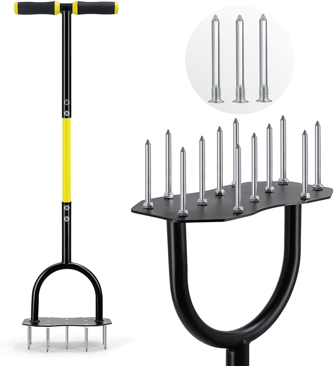 Jardineer Lawn Aerator Spike Aerating Tool, Updated 36" Taller Manual Grass Aerator Tool with 12 Stainless Spikes, Yard Aerator Tool for Compact Soil