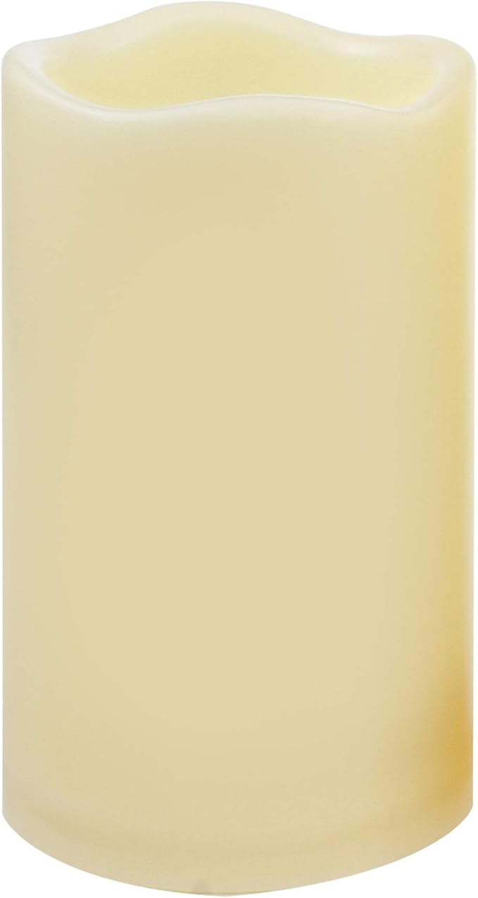 Waterproof Outdoor Battery Operated Flameless LED Pillar Candle with Timer Flickering Plastic Resin Electric Decorative Night Light Lantern Patio Garden Home Decor Party Wedding Decorations D3 xH5