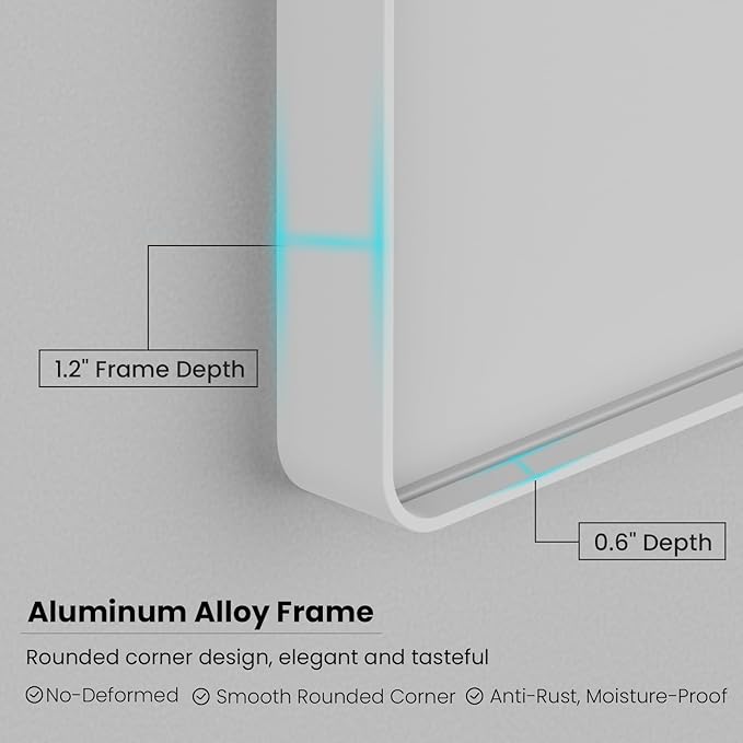 White Bathroom Mirror 36x36 Inch, White Metal Framed Bathroom Mirror for Wall, Rounded Rectangle Matte Bathroom Vanity Mirror, Tempered Glass, Anti-Rust, Horizontal/Vertical