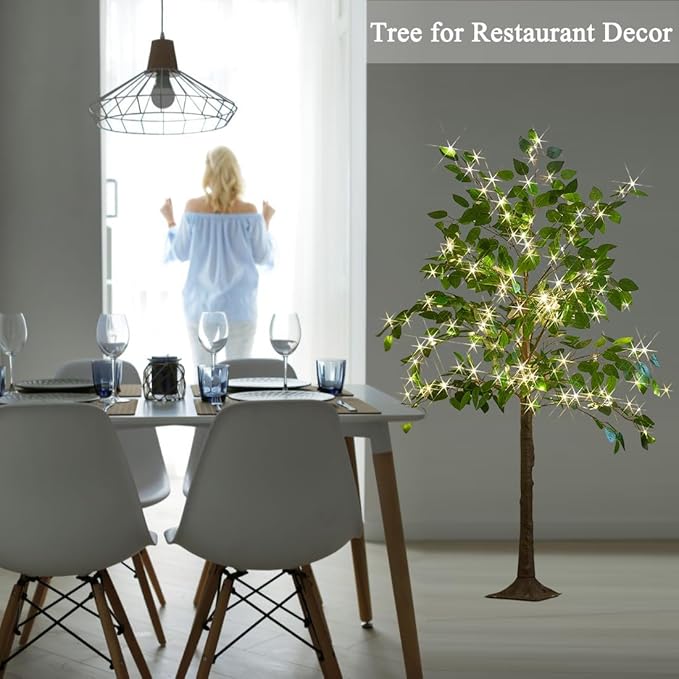 Hairui Artificial Ficus Silk Tree Lights 4FT 140LED Fairy Lights, Faux Plant Tree with Lights for Home Room Spring Summer Decoration Inside