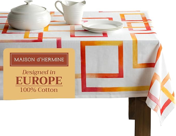 Maison d' Hermine Table Cloth Square Table 100% Cotton 60 x 60 Inches Tablecloth Reusable Decorative Everyday Use for Dining Room, Farmhouse, Home, Party, Festive & Wedding Spring Summer - Summer Maze