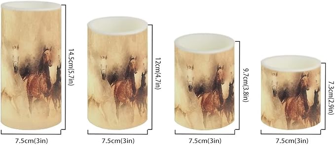 Vintage Running Horse Outdoor Waterproof LED Candles Battery Operated Set of 4 with Timer Remote Colour Changing Pillar Candles for Fall Halloween Decor