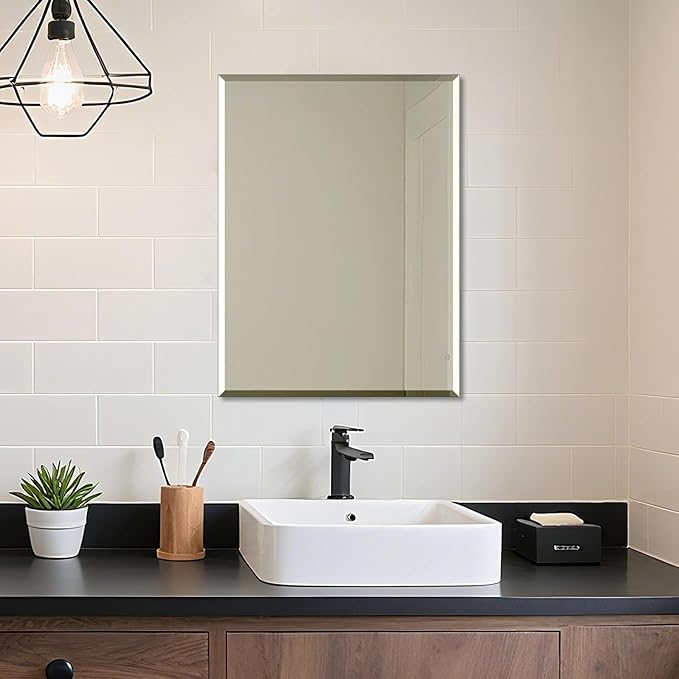 Ruomeng Wall Mirror Beveled Edge Frameless Mirror 24” x 32" Wall Mounted Mirror for Bathroom Vanity and Entryway