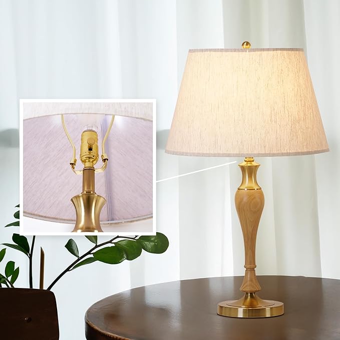 Table Lamp, Modern Nightstand Desk Lamp with Dimmer Switch and Bulb, Mid Century Lamp for Living Room and Office, Wood Bedside Lamp for Bedroom, Home Décor, Natural Wood Finish