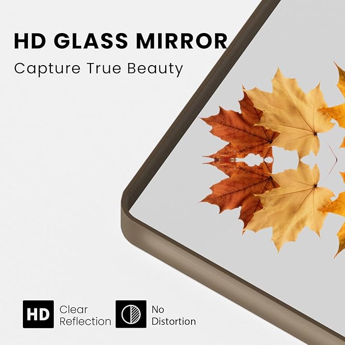 Bronze Bathroom Mirror 40x30 Inch, Brushed Bronze Metal Frame Mirror for Wall, Rounded Rectangle Bathroom Vanity Mirror with Tempered Glass, Anti-Rust, Horizontal/Vertical