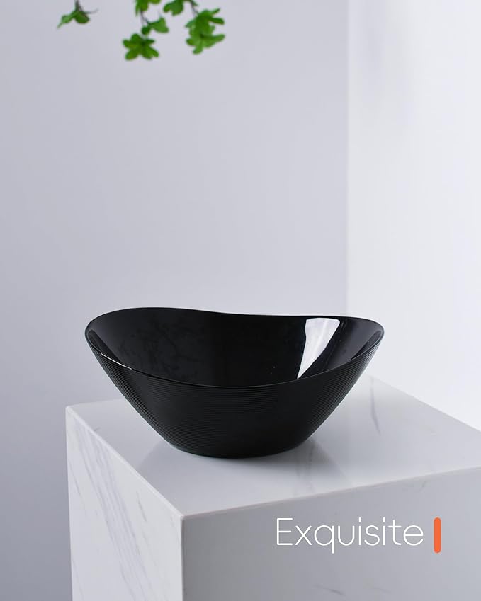 43 OZ Serving Bowl Set of 4, Opal Glass 9 inch Oval Serving Dishes for Salad, Side Dishes, Fruit Kitchen, Microwave & Dishwasher Safe, Black