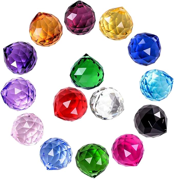 MerryNine 30mm/1.18" 15 Pack Crystal Ball Prism Sun Shine Catcher Rainbow Pendants Maker, Hanging Crystals Prisms for Windows, for Feng Shui (Multicolor)
