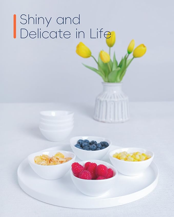 3 OZ White Dipping Bowl Set of 6, Opal Glass Small 3.5 inch Soy Sauce Dish, Mini Serving Pinch Bowls for Condiment Sushi Bread Ketchup BBQ Party