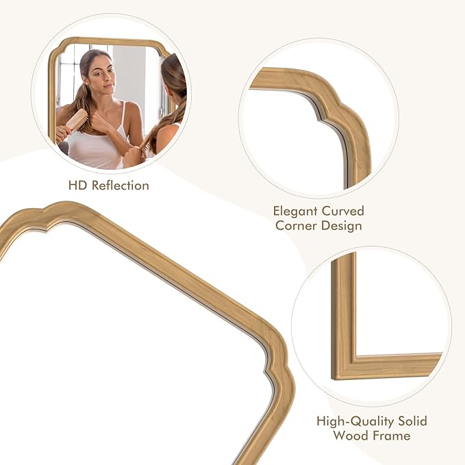 HOMECOOKIN Wood Bathroom Mirrors for Wall Mounted, 24" x 36" Rustic Wood Frame Wall Mirrors Decorative for Living Room or Bedroom Vanity Mirror (Natural) B