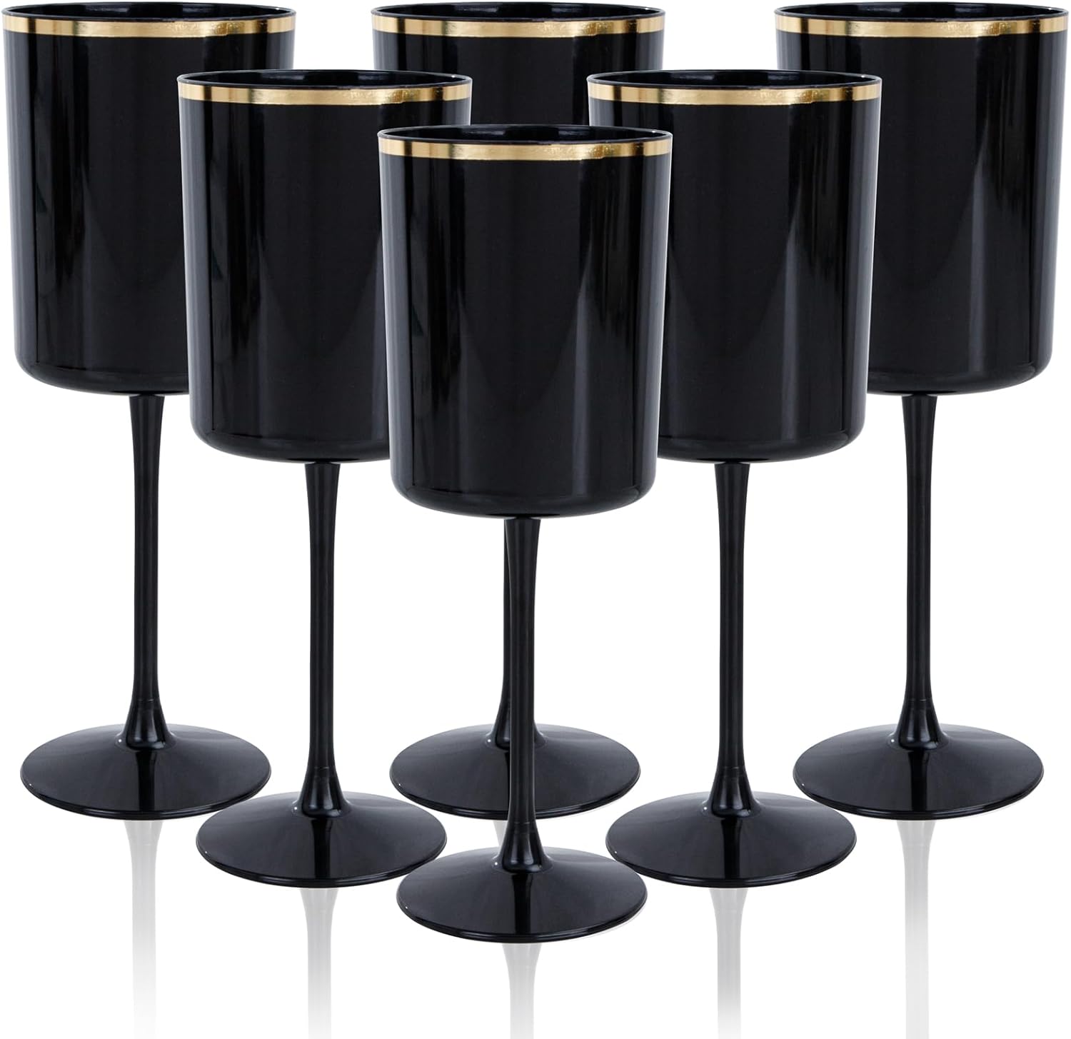 Ciaell 12 Pack 10 OZ Black Plastic Wine Glasses with Stem - Black and Gold Disposable Wine Glasses Perfect for Parties & Weddings & Toasting & Outdoors & Camping & Halloween