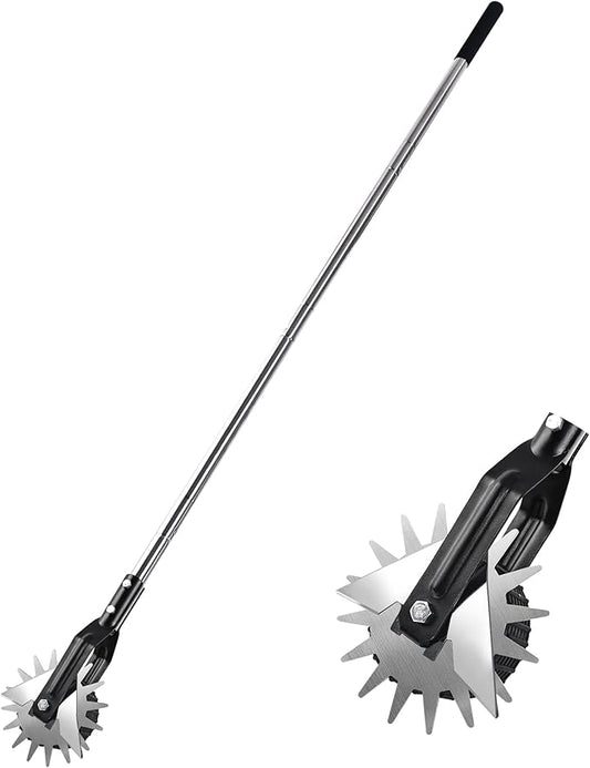 Wheel Rotary Edger, Rotary Shear, Sidewalk Manual Lawn Edger, Strong 3 Sections Stainless Steel Handle with Cushion Grip, 58.3-Inch