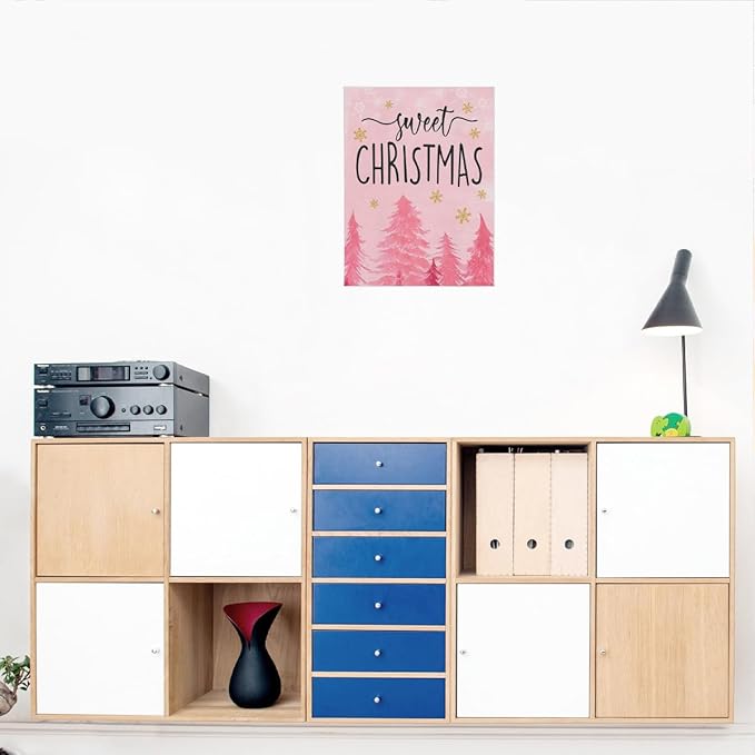 BIWSHA Pink Christmas Wall Art Prints,Retro Vintage Christmas Xmas Tree Wall Decor,Christmas Winter Holiday Wall Art Prints for Living Room Bedroom Kitchen Decor 11x14 Inch