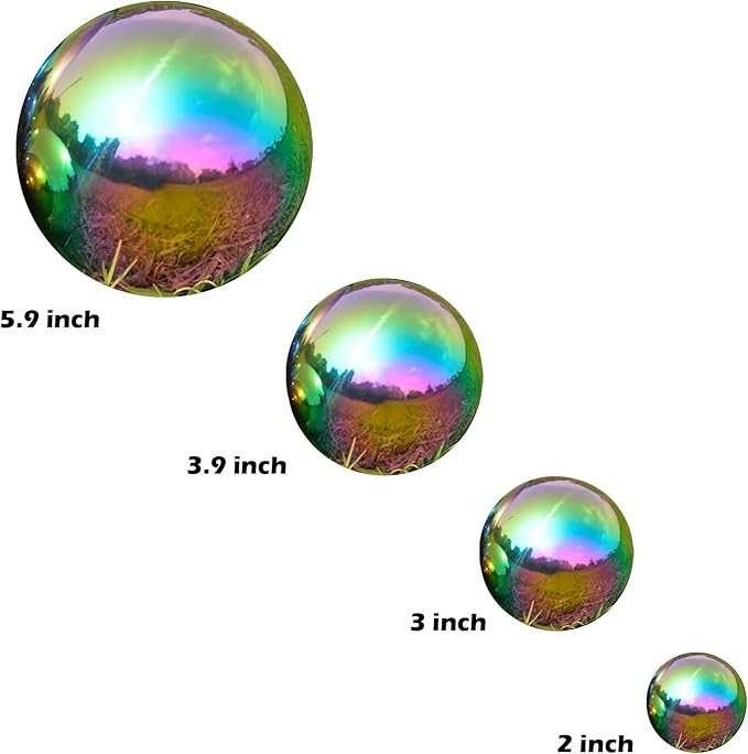 Nerien Gazing Ball, Stainless Steel Garden Mirror Globe, Polished Ornament Sphere, Hollow Floating Reflective Hemisphere, for Home Outdoor Pond Housewarming Swimming Pool Decoration, Rainbow, 10Pcs