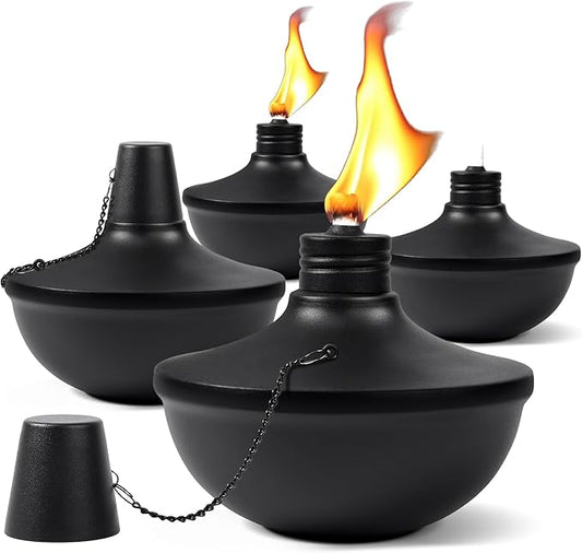 4-Pack Upgraded Tabletop Torches, 24 oz Citronella Torch Lights, Refillable Torch with Wicks, Covers, and Funnel Included - Ideal for Garden, Patio, Deck, Yard, Party, Landscape