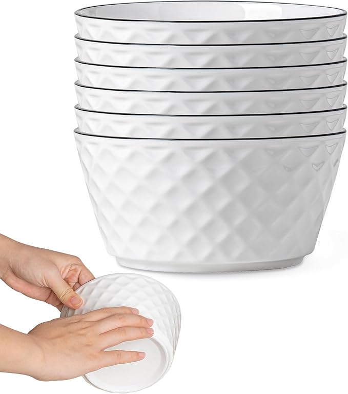 Yeacccng Ceramic Soup Bowls Set of 6, 30 Oz White Cereal Bowls, 6 inch Small Soup Bowls for Soup, Oatmeal, Salad, Pasta, Snacks, Fruits, Dishwasher & Microwave Safe, Scratch-Resistant, Lead-Free