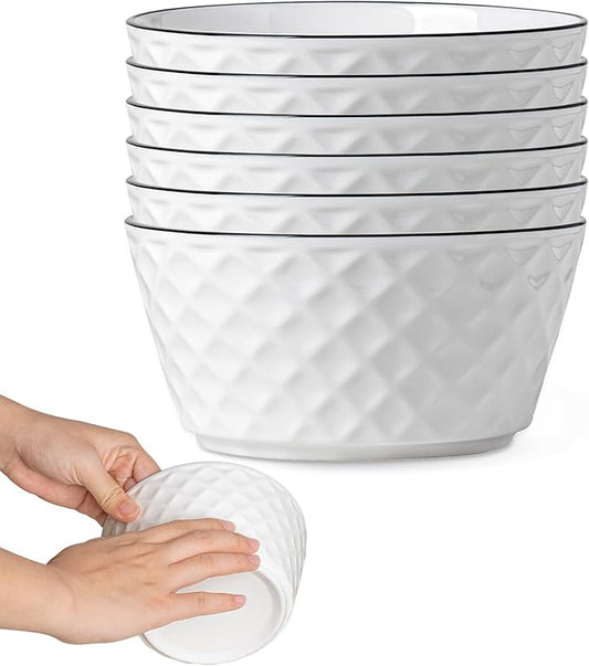 Yeacccng Ceramic Soup Bowls Set of 6, 30 Oz White Cereal Bowls, 6 inch Small Soup Bowls for Soup, Oatmeal, Salad, Pasta, Snacks, Fruits, Dishwasher & Microwave Safe, Scratch-Resistant, Lead-Free