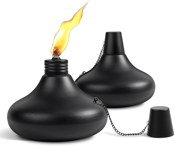 Upgraded Tabletop Torches Set of 2, 24oz Citronella Candles for Outdoor, Metal Table Top Torches for Outside, Refillable Torch Lanterns for Patio, Yard, Deck, Garden, Party