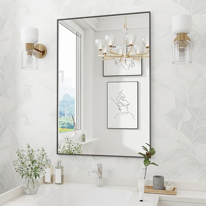 Koonmi Black Mirrors for Wall, 30x40 Inch Bathroom Mirror, Rectangular Wall Mirror for Living Room Bedroom Bathroom, Hangs Horizontally or Vertically