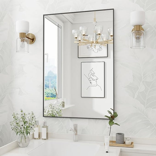 Koonmi Black Mirrors for Wall, 30x40 Inch Bathroom Mirror, Rectangular Wall Mirror for Living Room Bedroom Bathroom, Hangs Horizontally or Vertically