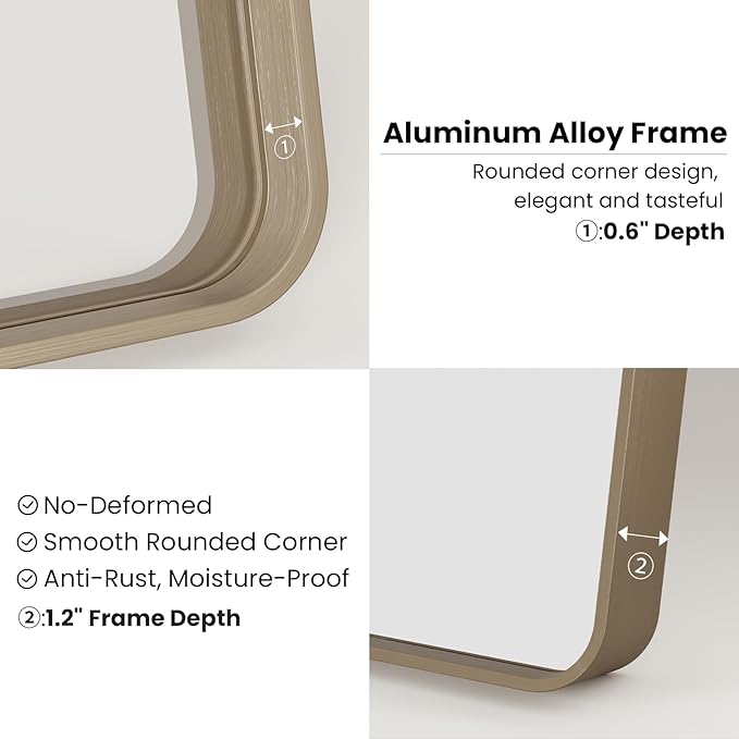 Bronze Bathroom Mirror 24x32 Inch, Brushed Bronze Metal Frame Mirror for Wall, Rounded Rectangle Bathroom Vanity Mirror with Tempered Glass, Anti-Rust, Horizontal/Vertical
