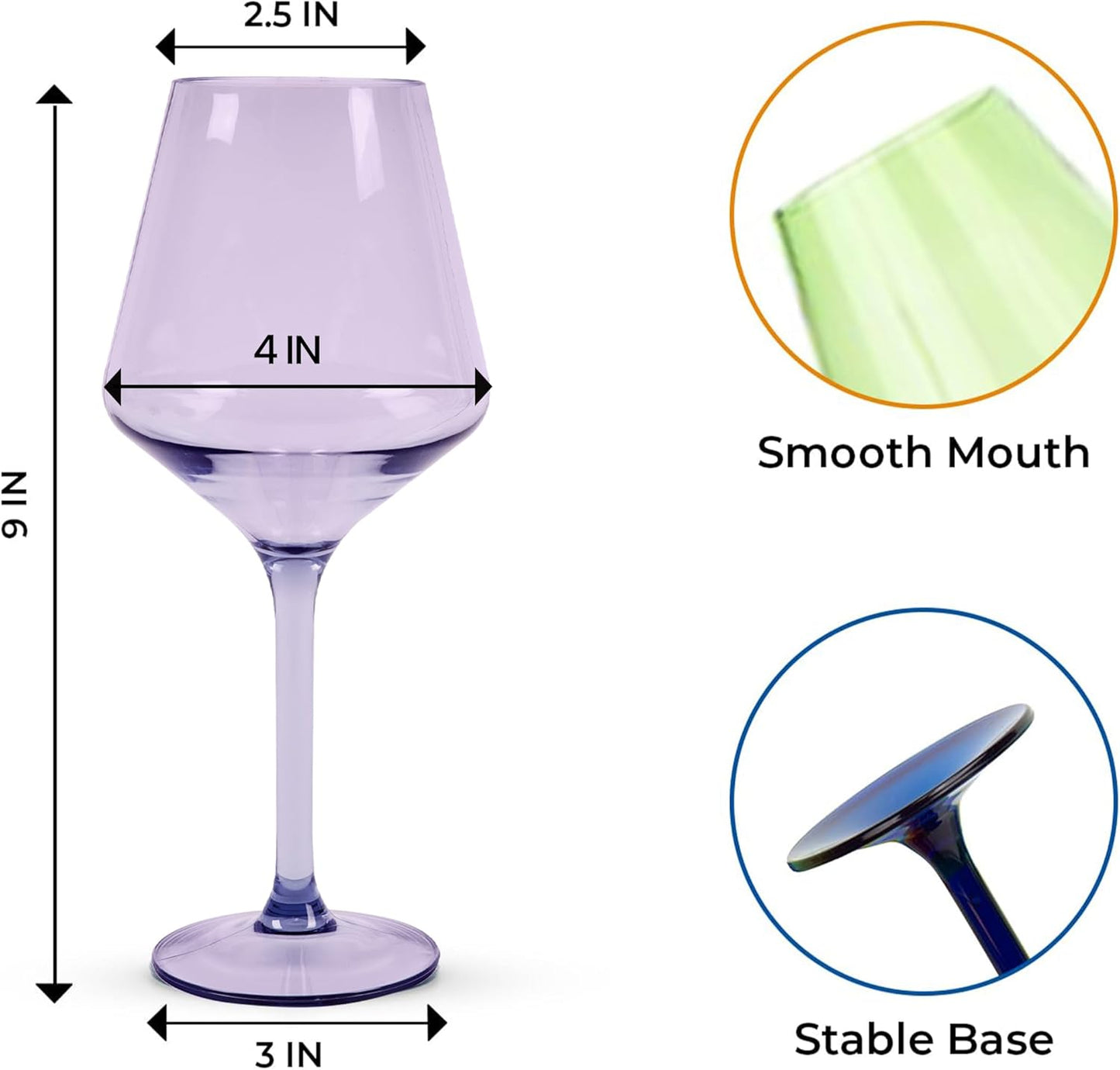 pop design Acrylic and Colored Wine Glasses - Champagne Flutes - Wine Glasses Set of 6 for Elegant Dining and Celebrations - Durable and Stylish Drinkware for Every Occasion (Bright)