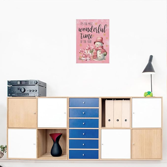 It's The Most Wonderful Time of The Year Christmas Snowman Wall Art,Retro Farmhouse Christmas Decor,Rustic Christmas Winter Pictures Canvas Wall Art Prints for Living Room Bedroom Kitchen 11x14 Inch