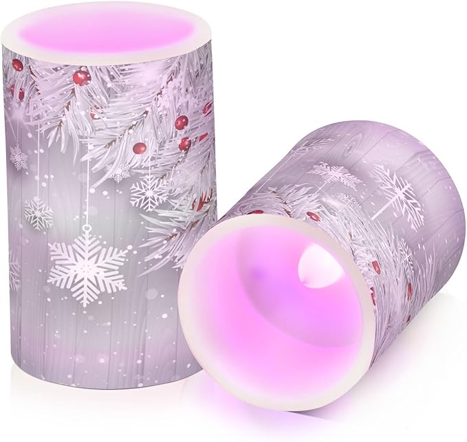 ALAZA Silver Christmas Tree Snowflake Flickering Flameless Candles Battery Operated with Remote Timer,Tea Light Candles LED Pillar Votive Candles Set of 2 for Outdoor Indoor Decorations