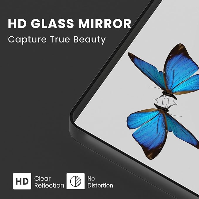 Black Bathroom Mirror 60X40 Inch, Black Metal Framed Mirror for Wall, Rounded Rectangle Matte Bathroom Vanity Mirror with Tempered Glass, Anti-Rust, Horizontal/Vertical