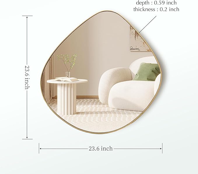 Asymmetrical Wall Mirror Matel Gold Framed Wall Mirror for Living Room Bedroom Bathroom Entryway Wall Decor 23.6" L x 23.6" W ELE-004Gold
