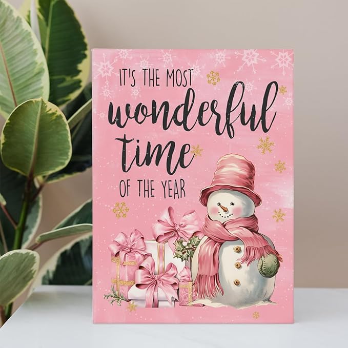 It's The Most Wonderful Time of The Year Christmas Snowman Wall Art,Retro Farmhouse Christmas Decor,Rustic Christmas Winter Pictures Canvas Wall Art Prints for Living Room Bedroom Kitchen 11x14 Inch